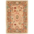 Hand-made Oushak Beige/ Green Hand-spun Wool Rug (3' x 5')