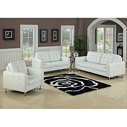 (^.^)/  Megan White Bonded Leather Sofa and Loveseat Set