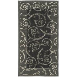 ( ._.) Safavieh Poolside Black/ Sand Indoor/ Outdoor Accent Rug (2' x 3'7)