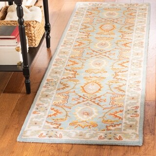Handmade Treasures Light Blue/ Ivory Wool Rug (2'3 x 14')
