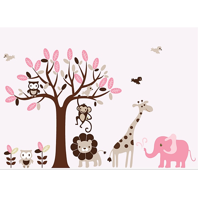 Buy nursery - Nursery Wall Art Girl\'s Safari Animal Tree Wall Decal Set (Safari)