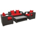 Lunar Outdoor Rattan 5-piece Set in Espresso with Red Cushions