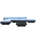 Laguna Outdoor Rattan 6-piece Set in Espresso with Light Blue Cushions