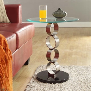 ETHAN HOME Ryde Running Circle Pillar Tempered Glass Steel End Table