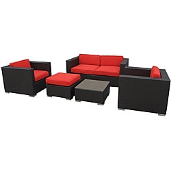Special Offers Malibu Outdoor Rattan 5-piece Set in Espresso with Red Cushions
