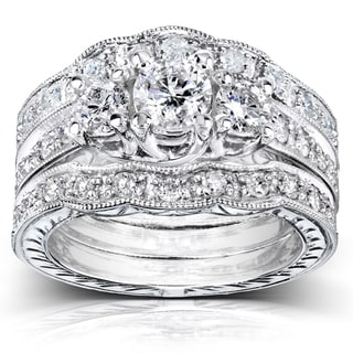  White Gold 1 1/2ct TDW Diamond Double Halo Bridal Ring Set HI, I2