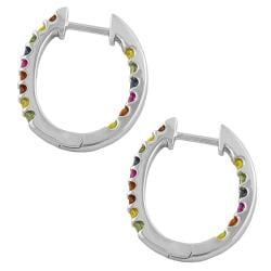 Sterling Silver Multicolor Sapphire Oval Hoop Earrings