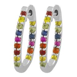 Sterling Silver Multicolor Sapphire Oval Hoop Earrings