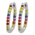 Sterling Silver Multicolor Sapphire Oval Hoop Earrings