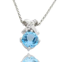 Sterling Silver Blue Topaz and Diamond Accent 'X' Necklace 
