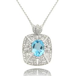 Dolce Giavonna Sterling Silver Blue Topaz and Diamond Accent Necklace