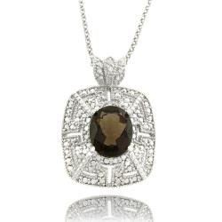 Sterling Silver Smokey Quartz/ Diamond Accent Necklace