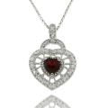 Sterling Silver Garnet and Diamond Accent Heart Necklace