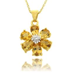 18k Gold over Silver Citrine and Diamond Accent Flower Necklace