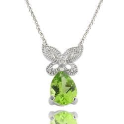 Sterling Silver Peridot and Diamond Accent Butterfly Necklace