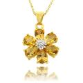18k Gold over Silver Citrine and Diamond Accent Flower Necklace