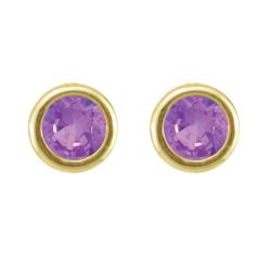 10k Gold February Birthstone Bezel-set Amethyst Designer Stud Earrings
