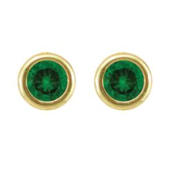 10k Gold May Birthstone Bezel-set Created Emerald Designer Stud Earrings