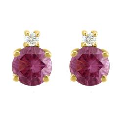 10k Gold June Birthstone Rhodolite and Diamond Stud Earrings