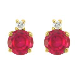10k Gold July Birthstone Created Ruby and Diamond Stud Earrings