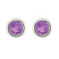 10k Gold February Birthstone Bezel-set Amethyst Designer Stud Earrings