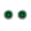 10k Gold May Birthstone Bezel-set Created Emerald Designer Stud Earrings