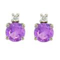 10k Gold February Birthstone Amethyst and Diamond Stud Earrings