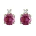 10k Gold June Birthstone Rhodolite and Diamond Stud Earrings
