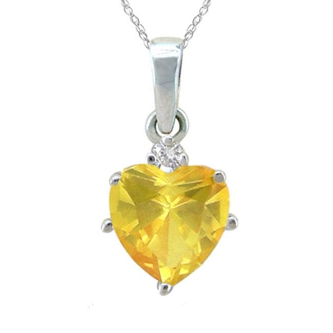 10k Gold Citrine 1/50ct TDW Diamond November Birthstone Heart Necklace 