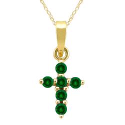 10k Gold Created Emerald Cross Necklace