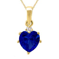 10k Gold Created Sapphire 1/50ct TDW Diamond September Birthstone Heart Necklace (G-H, SI1-SI2)