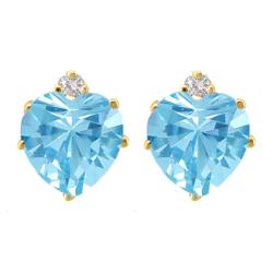 10k Gold Sky Blue Topaz and Diamond March Birthstone Heart Earrings