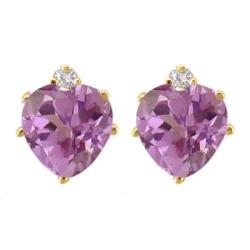 10k Gold Rhodolite and Diamond June Birthstone Heart Earrings 