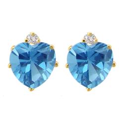 10k Gold Swiss Blue Topaz and Diamond December Birthstone Heart Earrings