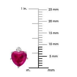10k Gold Created Ruby and Diamond July Birthstone Heart Earrings