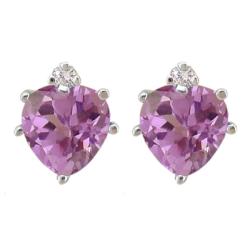 10k Gold Rhodolite and Diamond June Birthstone Heart Earrings 