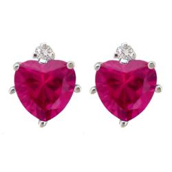 10k Gold Created Ruby and Diamond July Birthstone Heart Earrings