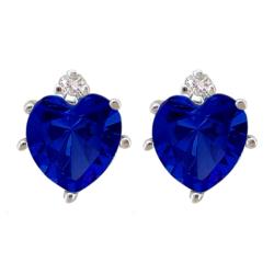 10k Gold Created Sapphire and Diamond September Birthstone Heart Earrings