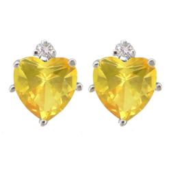 10k Gold Citrine and Diamond November Birthstone Heart Earrings