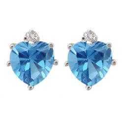 10k Gold Swiss Blue Topaz and Diamond December Birthstone Heart Earrings