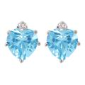 10k Gold Sky Blue Topaz and Diamond March Birthstone Heart Earrings