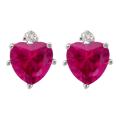 10k Gold Created Ruby and Diamond July Birthstone Heart Earrings
