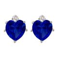 10k Gold Created Sapphire and Diamond September Birthstone Heart Earrings