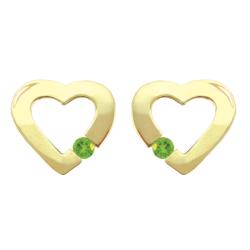 10k Gold August Birthstone Peridot Contemporary Bold Designer Heart Earrings