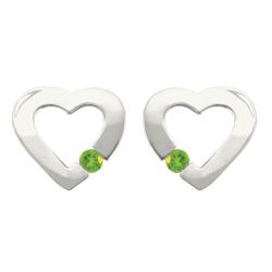 10k Gold August Birthstone Peridot Contemporary Bold Designer Heart Earrings