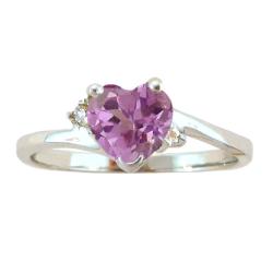 10k Gold June Birthstone Rhodolite and Diamond Heart Ring