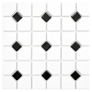 Low Price Somertile 11-1/2x11-1/2-in Cambridge Matte White with Black Dot Porcelain Tile (Case of 10)