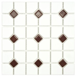 Somertile 11-1/2x11-1/2-in Cambridge Matte White with Maroon Dot Porcelain Tile (Case of 10)