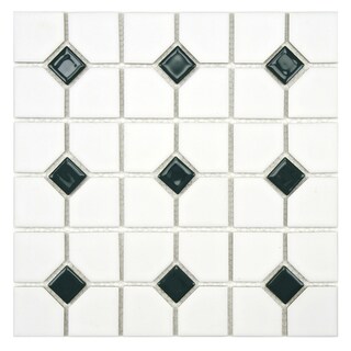 Somertile 11-1/2x11-1/2-in Cambridge Matte White with Green Dot Porcelain Tiles (Case of 10)