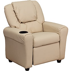 Buy Contemporary Beige Vinyl Kids Recliner with Cup Holder and Headrest
